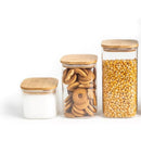 Kit 3 Potes de Vidro com Tampa de Bambu
