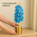 Vaso Dourado  Orquídea Artificial Azul – 63cm