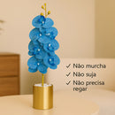 Vaso Dourado  Orquídea Artificial Azul – 63cm
