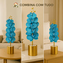 Vaso Dourado  Orquídea Artificial Azul – 63cm