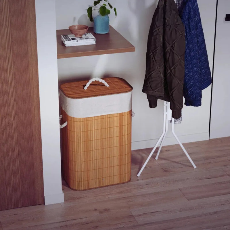Cesto de Roupa Suja em Bambu com Tampa e Alça