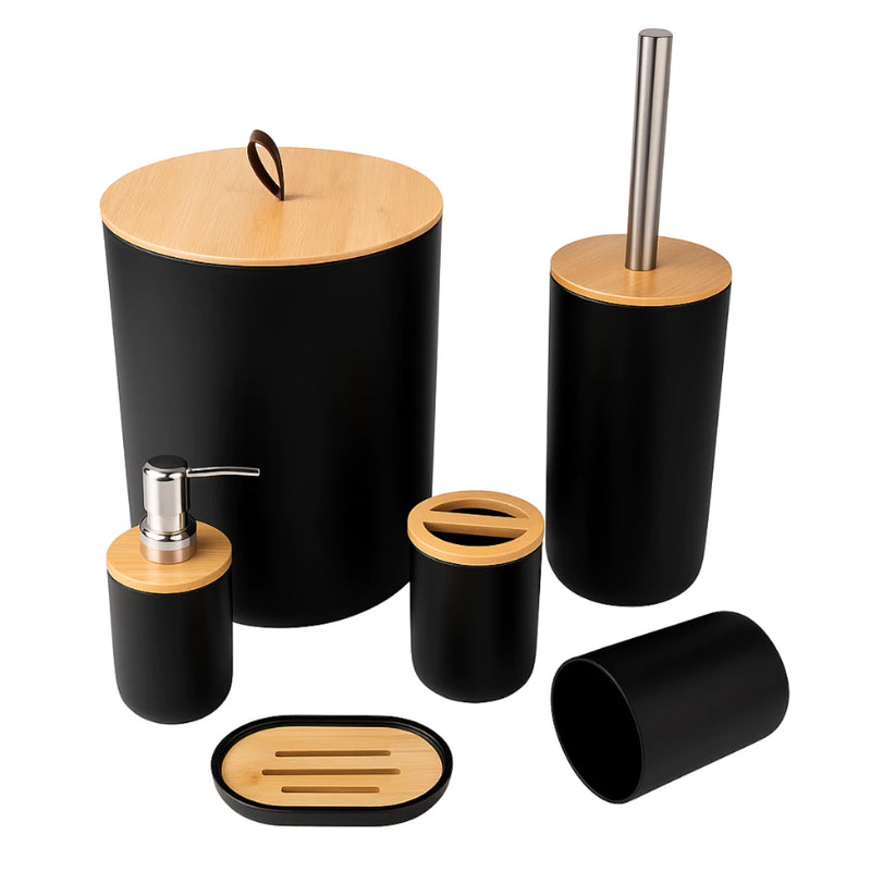 Kit de Banheiro Moderno com Toque de Bambu – 6 Peças