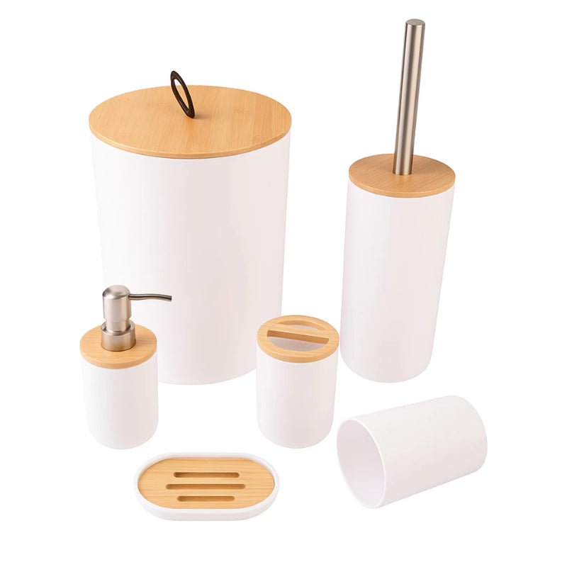 Kit de Banheiro Moderno com Toque de Bambu – 6 Peças