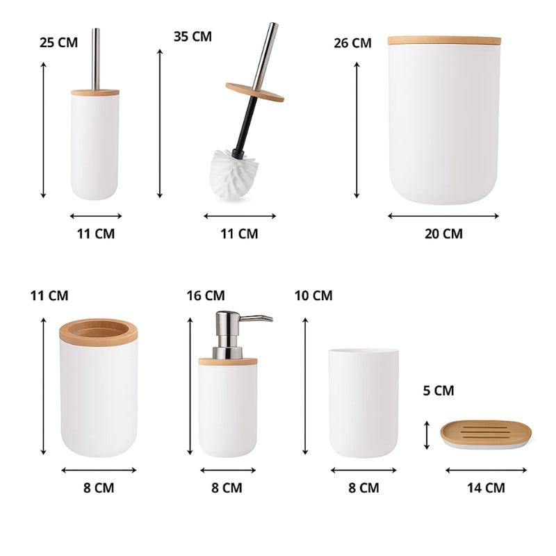 Kit de Banheiro Moderno com Toque de Bambu – 6 Peças