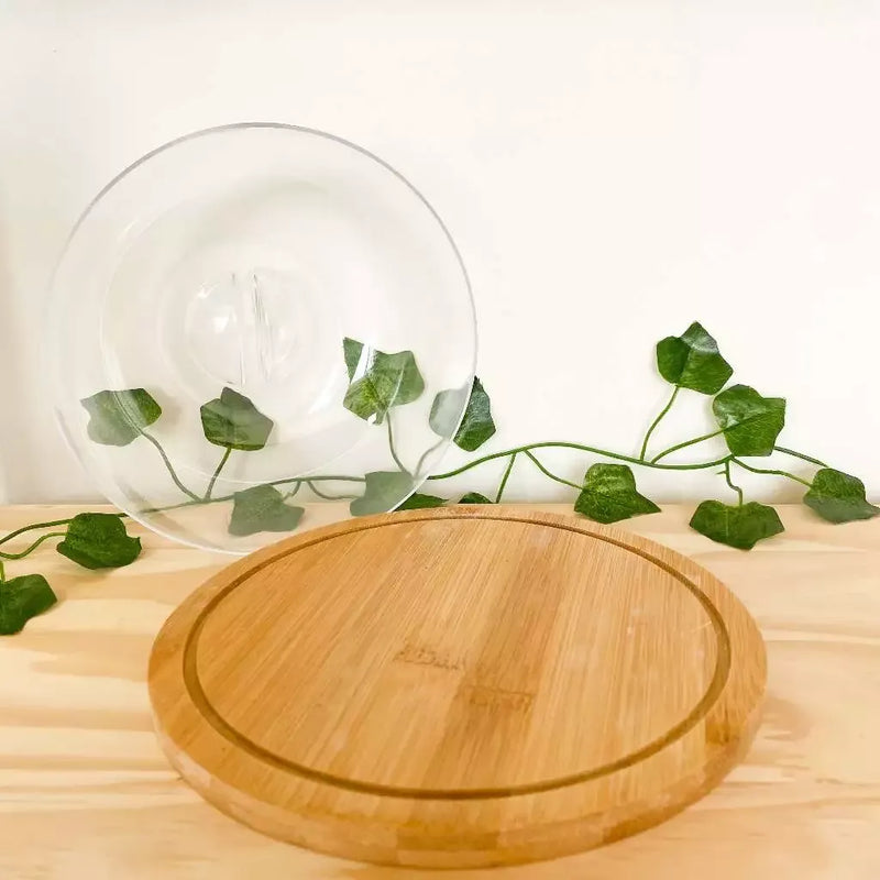 Porta Queijo Bambu com Tampa Acrílico Multiuso