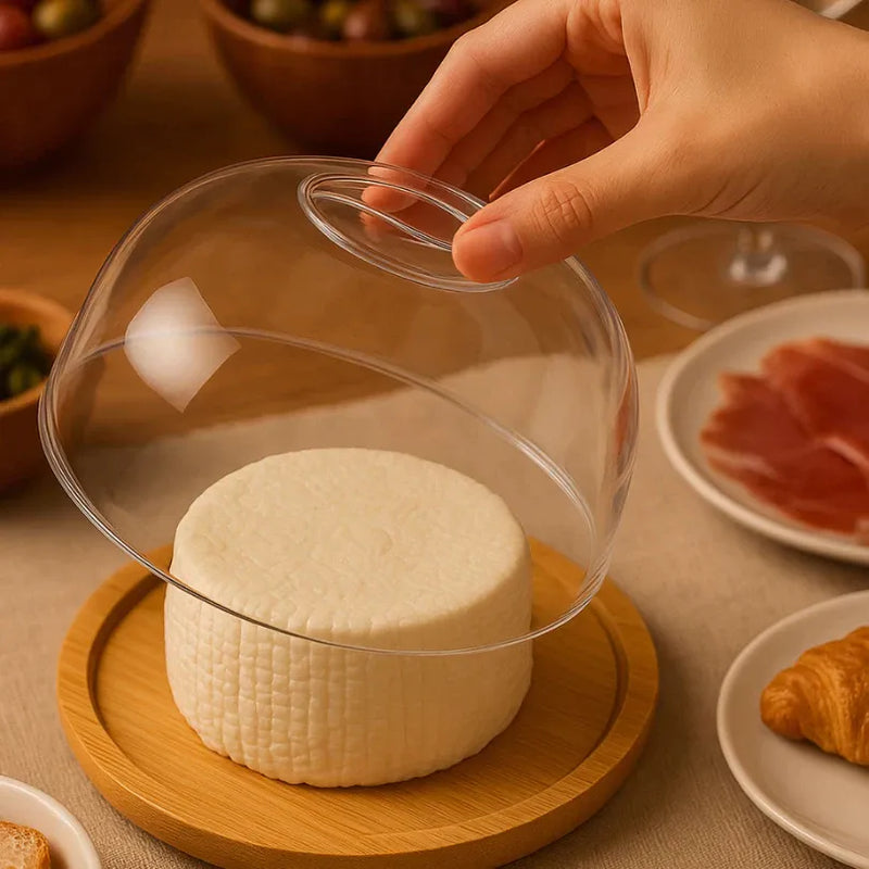 Porta Queijo Bambu com Tampa Acrílico Multiuso