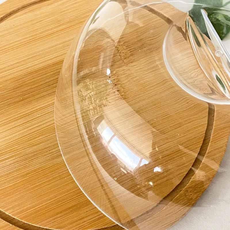 Porta Queijo Bambu com Tampa Acrílico Multiuso