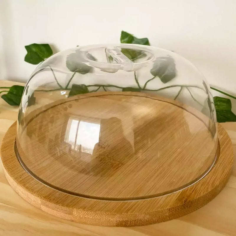 Porta Queijo Bambu com Tampa Acrílico Multiuso