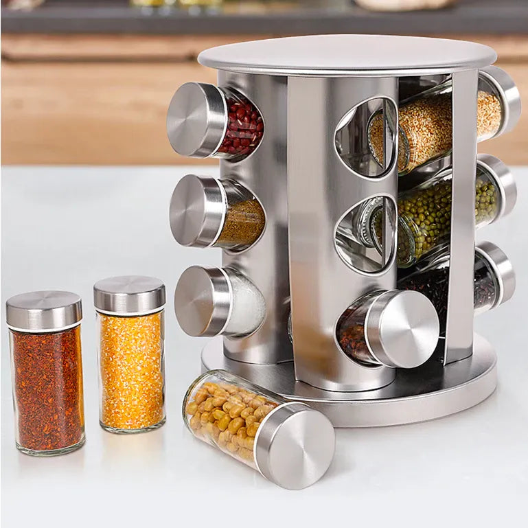 Porta Tempero Condimento Inox 12 Potes Suporte Giratório