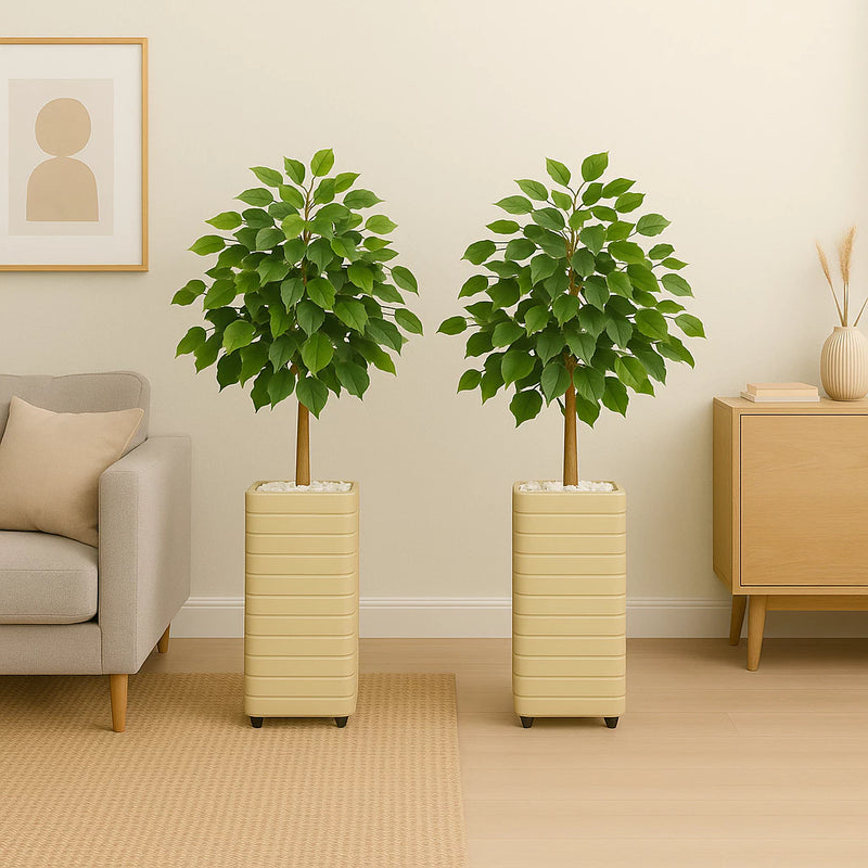 Kit Vaso Decorativo Bege Ficus Artificial 90cm