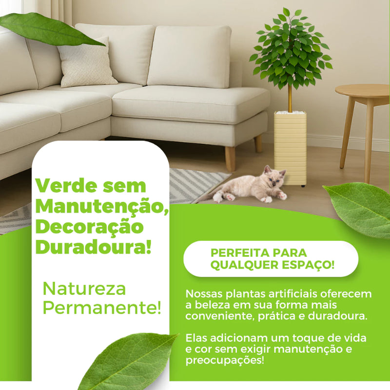 Kit Vaso Decorativo Bege Ficus Artificial 90cm