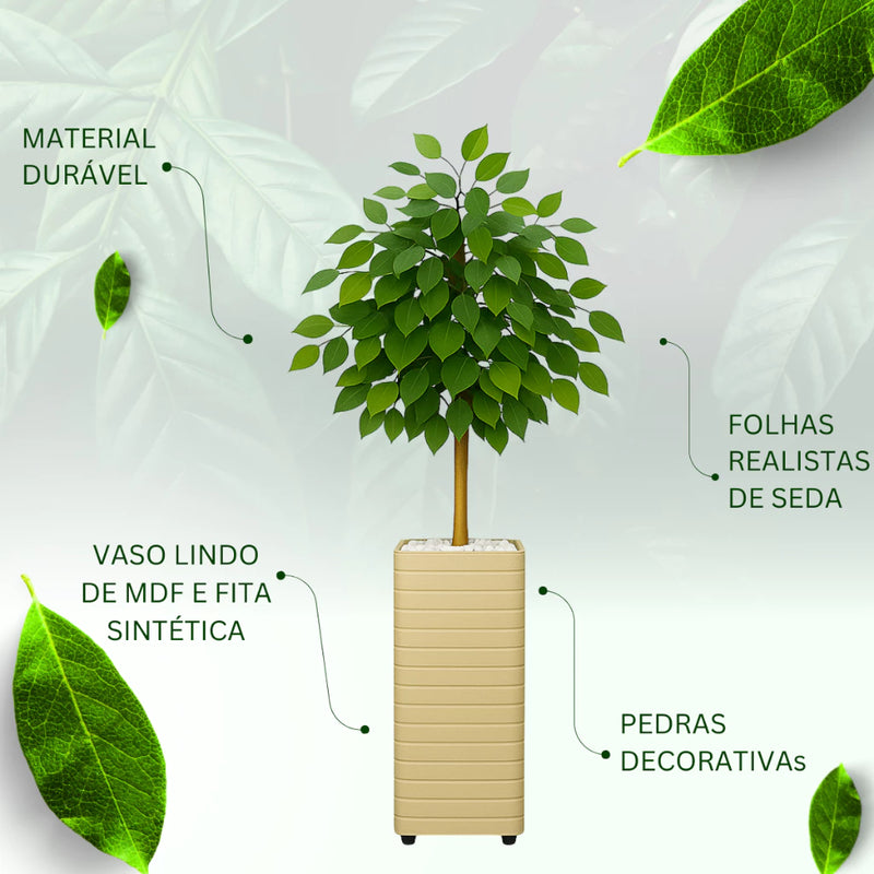 Kit Vaso Decorativo Bege Ficus Artificial 90cm
