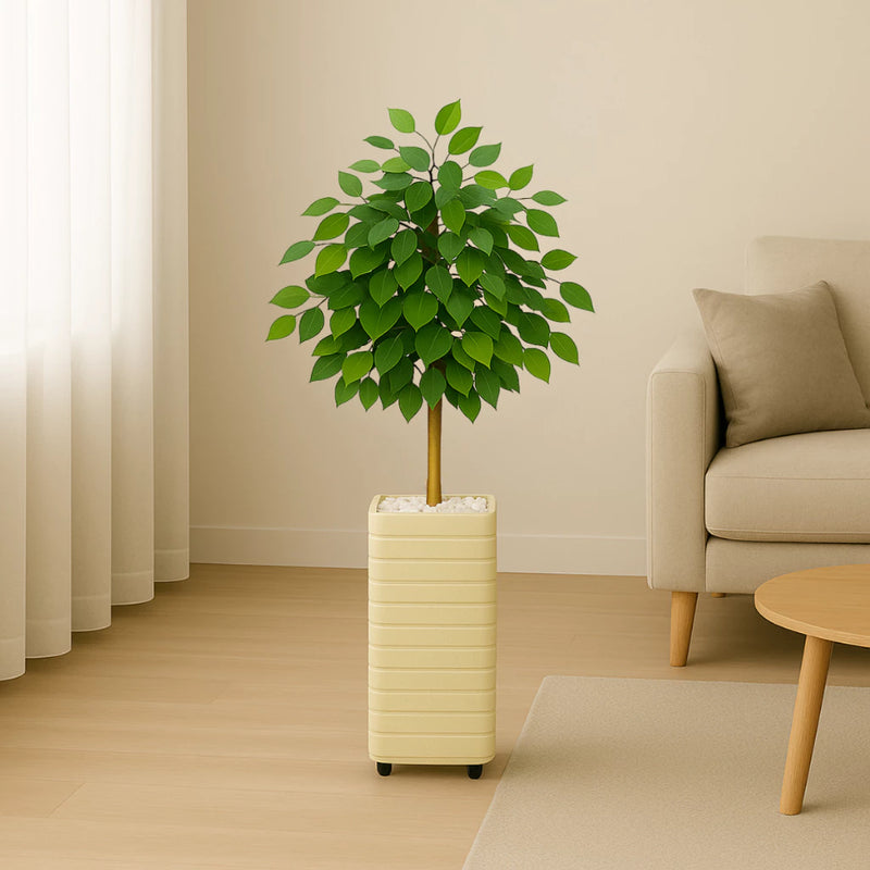 Kit Vaso Decorativo Bege Ficus Artificial 90cm